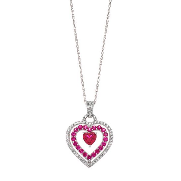 Sterling Silver Lab-Created Ruby & Lab-Created White Sapphire Heart ...