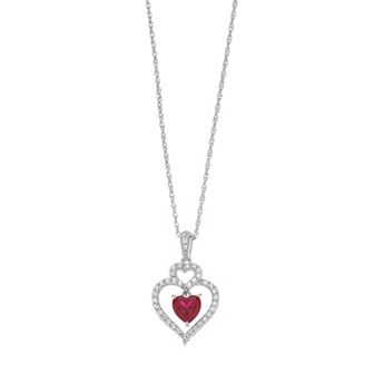Sterling Silver Lab-Created Ruby & Lab-Created White Sapphire Heart Pendant Necklace