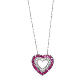 LeRose by Lexi and Rose Sterling Silver Lab-Created Ruby & Lab-Created Sapphire Heart Pendant Necklace