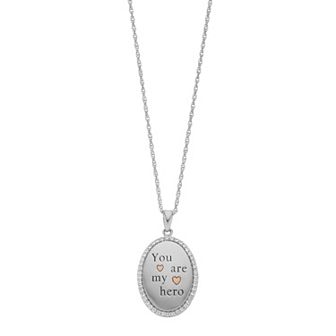 LeRose by Lexi and Rose Sterling Silver Lab-Created White Sapphire "You Are My Hero" Pendant Necklace