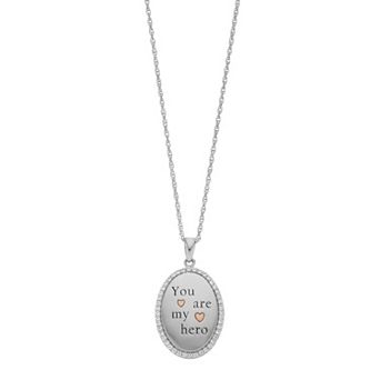 LeRose by Lexi and Rose Sterling Silver Lab-Created White Sapphire "You Are My Hero" Pendant Necklace