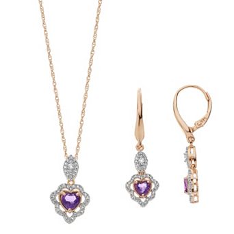 LeRose by Lexi and Rose 14k Rose Gold Over Silver Amethyst & Lab-Created White Sapphire Pendant & Earring Set