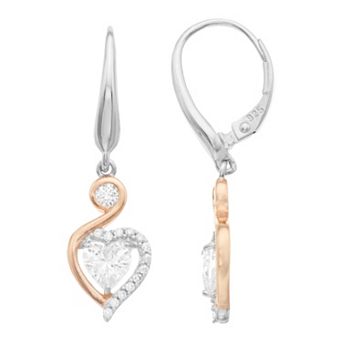 LeRose by Lexi and Rose 14k Rose Gold Over Sterling Silver Cubic Zirconia Heart Drop Earrings