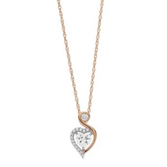 LeRose by Lexi and Rose 14k Rose Gold Over Silver Cubic Zirconia Heart Pendant Necklace