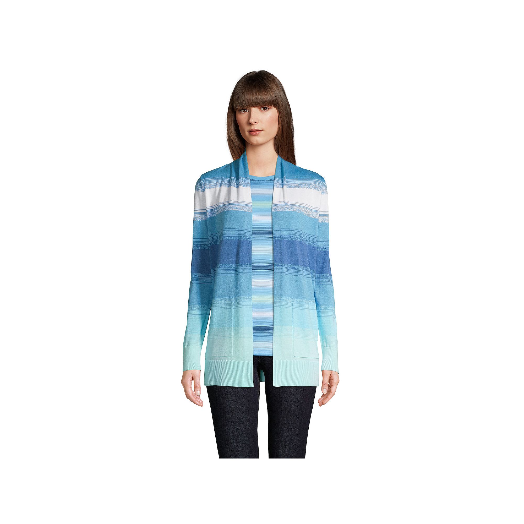 Womens Lands End Open-Front Long Cardigan Sweater, Size: XS, Blue Ombre S