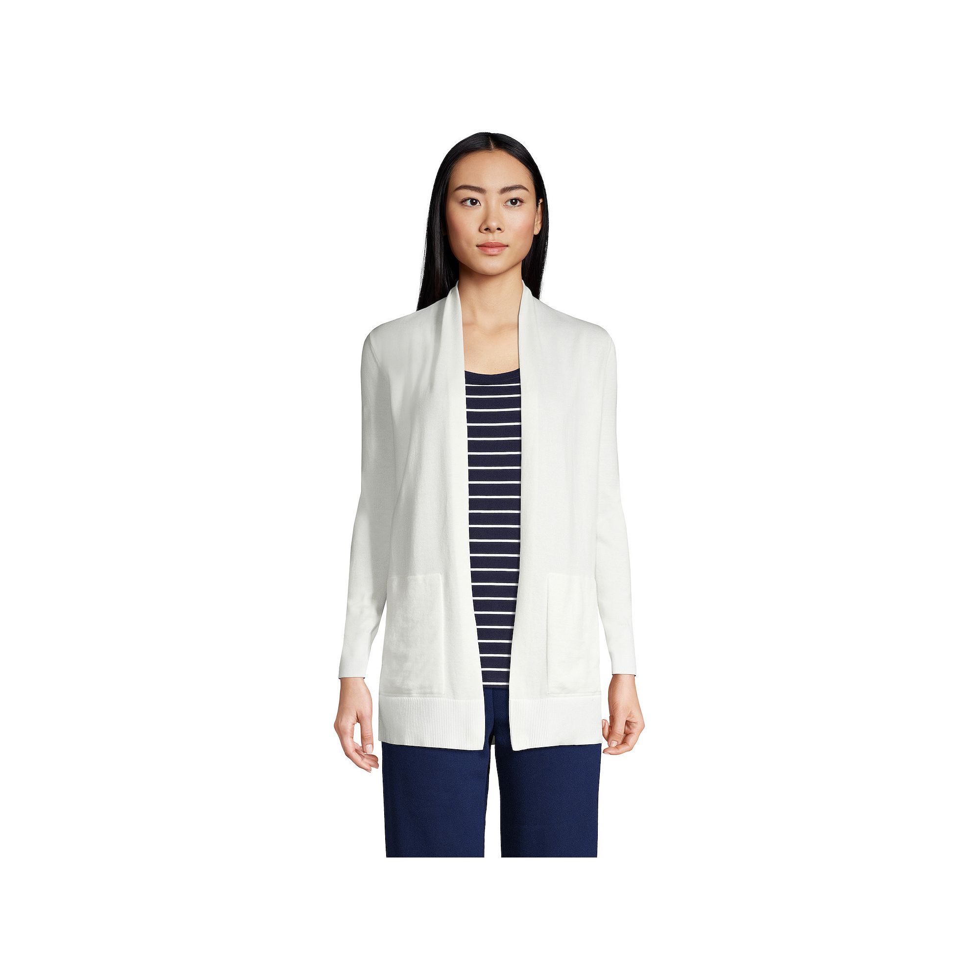 Womens Lands End Open-Front Long Cardigan Sweater, Size: XS, Ivory