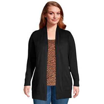 Plus Size Lands' End Draped Open-Front Long Cardigan Sweater