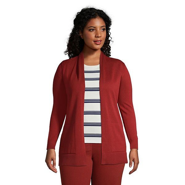 Plus Size Lands End Draped Open Front Long Cardigan Sweater
