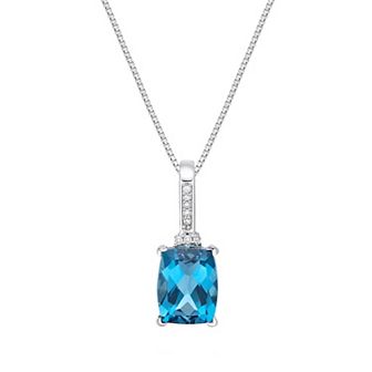 Gemminded 10k White Gold London Blue Topaz & Diamond Accent Pendant Necklace