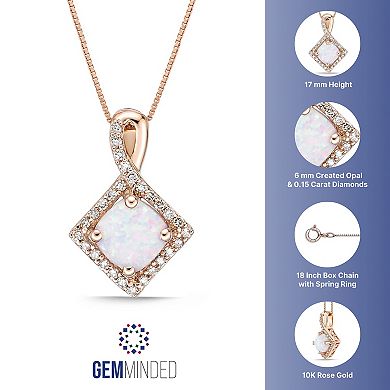 Gemminded 10k Rose Gold 1/6 Carat T.W. Diamond & Lab-Created Opal Pendant Necklace