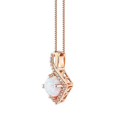 Gemminded 10k Rose Gold 1/6 Carat T.W. Diamond & Lab-Created Opal Pendant Necklace