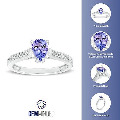 Gemminded 10k White Gold 1/10 Carat T.W. Diamond & Tanzanite Ring