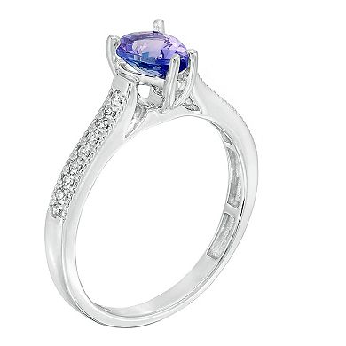 Gemminded 10k White Gold 1/10 Carat T.W. Diamond & Tanzanite Ring