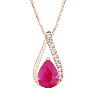 Gemminded 10k Rose Gold Ruby Pendant & Diamond Accent Necklace