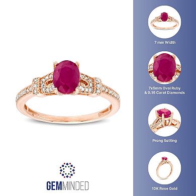 Gemminded 10k Rose Gold 1/6 Carat T.W. Diamond & Ruby Ring