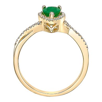 Gemminded 10k Gold 1/6 Carat T.W. Diamond & Emerald Ring