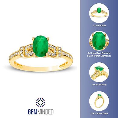 Gemminded 10k Gold 1/6 Carat T.W. Diamond & Emerald Ring