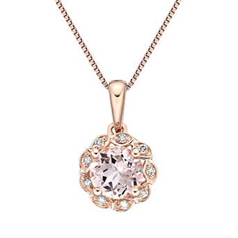 Gemminded 10k Rose Gold Morganite & Diamond Accent Pendant Necklace
