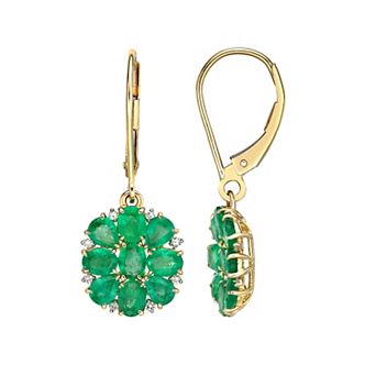 Gemminded 10k Gold 1/10 Carat T.W. Diamond & Emerald Leverback Earrings