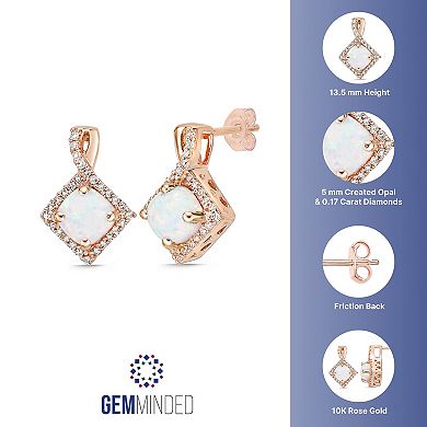Gemminded 10k Rose Gold 1/6 Carat T.W. Diamond & Lab-Created Opal Drop Earrings