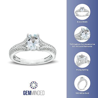 Gemminded 10k White Gold 1/6 Carat T.W. Diamond & Aquamarine Ring