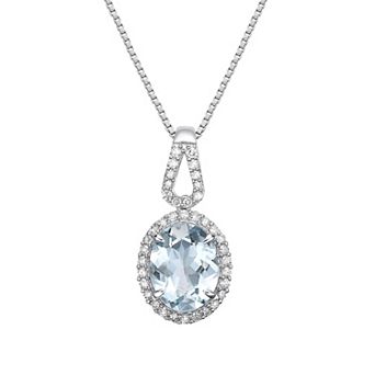 Gemminded 10k White Gold 1/5 Carat T.W. Diamond & Aquamarine Pendant Necklace