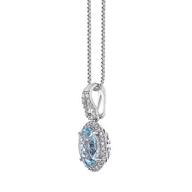 Gemminded 10k White Gold 1/5 Carat T.W. Diamond & Aquamarine Pendant Necklace