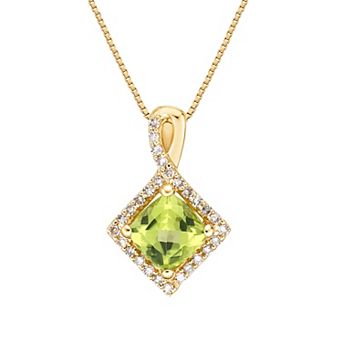 Gemminded 10k Gold 1/6 Carat T.W. Diamond & Peridot Pendant Necklace
