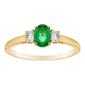 Gemminded 10k Gold White Topaz & Oval Emerald Ring