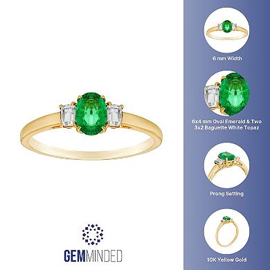 Gemminded 10k Gold White Topaz & Oval Emerald Ring