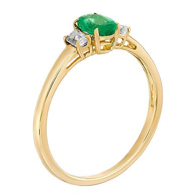 Gemminded 10k Gold White Topaz & Oval Emerald Ring