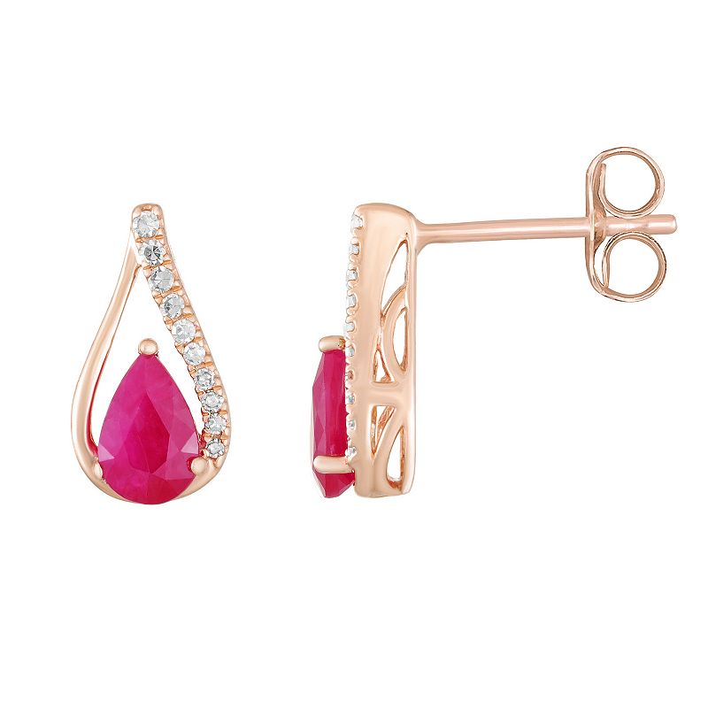 10k Rose Gold Ruby & Diamond Accent Drop Earrings, Womens, Red