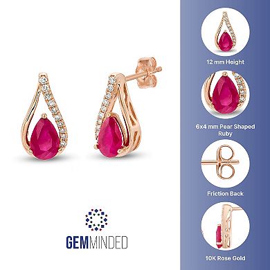 Gemminded 10k Rose Gold Ruby & Diamond Accent Drop Earrings