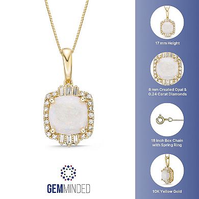 Gemminded 10k Gold 1/4 Carat T.W. Diamond & Opal Pendant Necklace