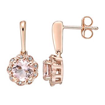 Gemminded 10k Rose Gold Diamond Accent Morganite Drop Earrings