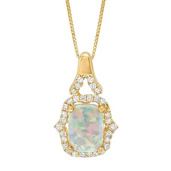 Gemminded 10k Gold 1/6 Carat T.W. Diamond Lab-Created Opal Pendant Necklace