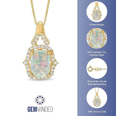 Gemminded 10k Gold 1/6 Carat T.W. Diamond Lab-Created Opal Pendant Necklace