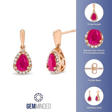 Gemminded 10k Rose Gold 1/10 Carat T.W. Diamond & Ruby Drop Earrings