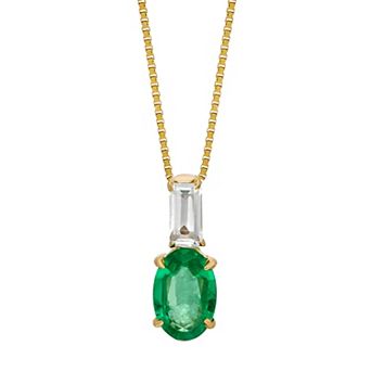 Gemminded 10k Gold White Topaz & Emerald Pendant Necklace