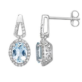 Gemminded 10k White Gold 1/4 Carat T.W. Diamond & Aquamarine Drop Earrings