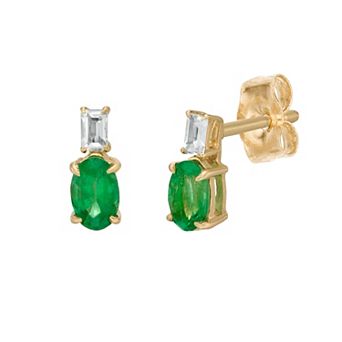Gemminded 10k Gold White Topaz & Emerald Drop Earrings