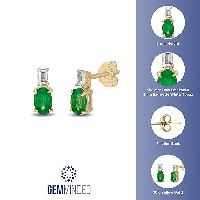 Gemminded 10k Gold White Topaz & Emerald Drop Earrings