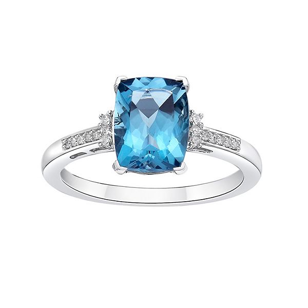 Ethical Sustainable Brooklynn - Bezel Set Oval London Blue Topaz Ring with Diamond Accents 14K White Gold