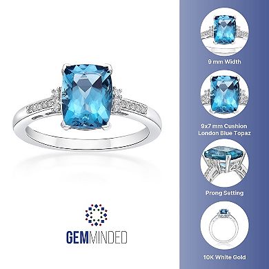 Gemminded 10k White Gold London Blue Topaz & Diamond Accent Ring