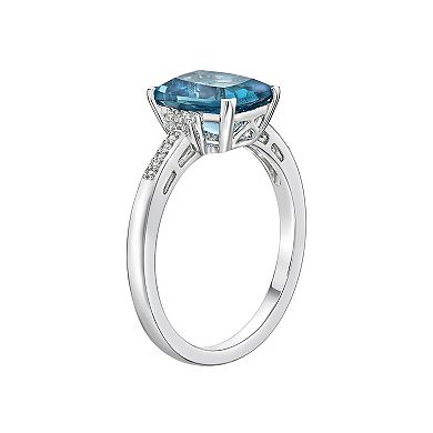 Gemminded 10k White Gold London Blue Topaz & Diamond Accent Ring