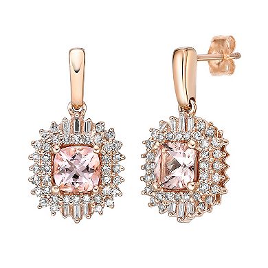 Gemminded 10k Rose Gold 1/2 Carat T.W. Diamond & Morganite Drop Earrings