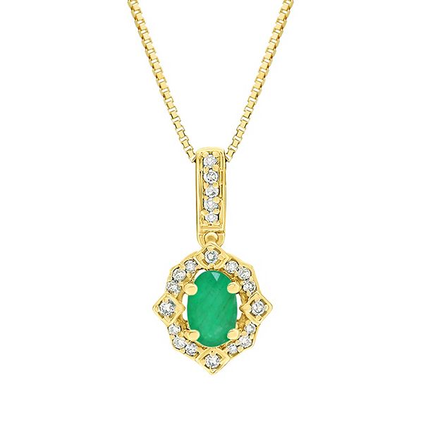 Gemminded 10k Gold 1/10 Carat T.W. Diamond Emerald Pendant Necklace