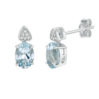 Gemminded 10k White Gold Aquamarine & Diamond Accent Drop Earrings