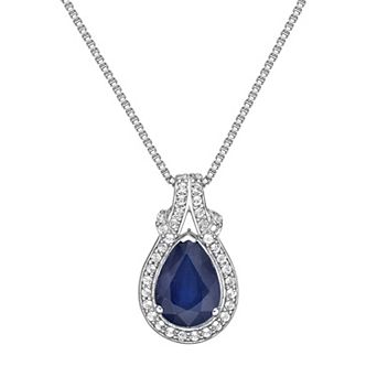 Gemminded 10k White Gold 1/6 Carat T.W. Diamond & Sapphire Pendant Necklace