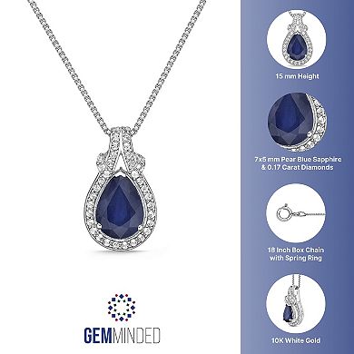 Gemminded 10k White Gold 1/6 Carat T.W. Diamond & Sapphire Pendant Necklace